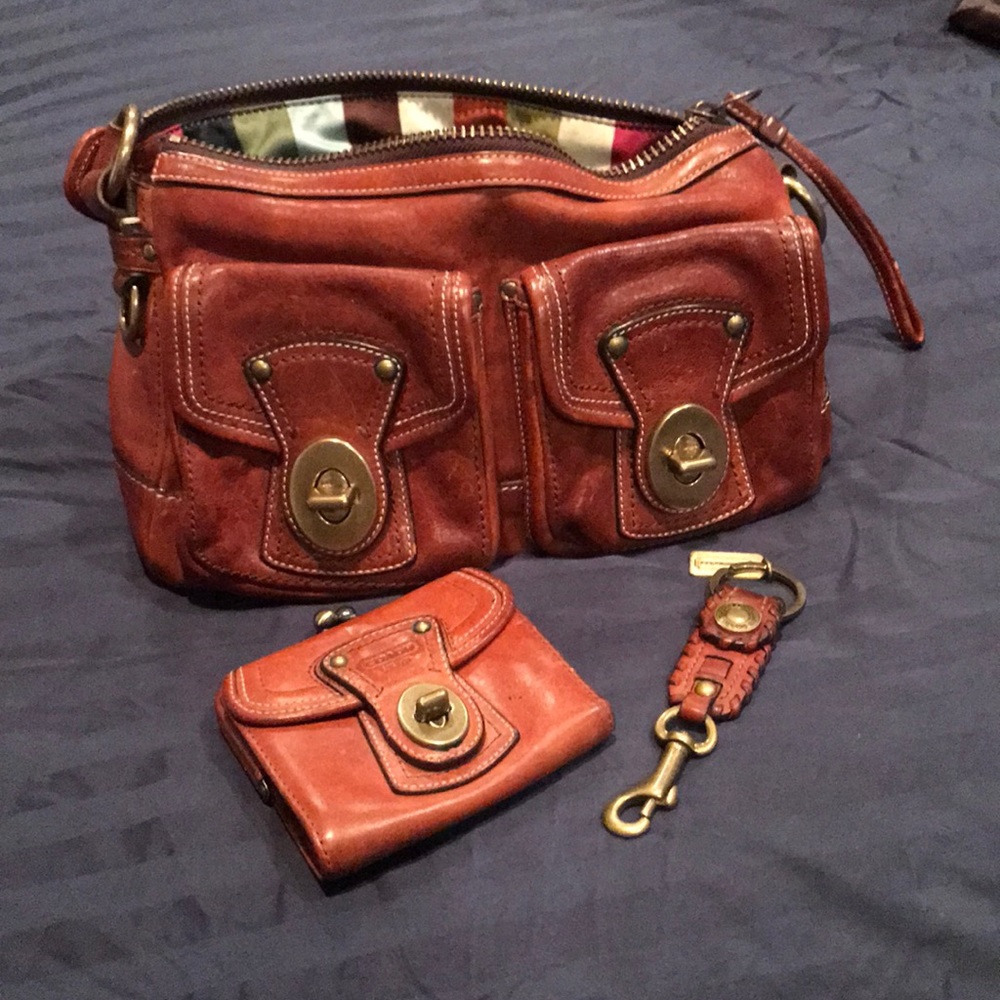 COACH Whiskey Vachetta Bag w/ Wallet and Keychain